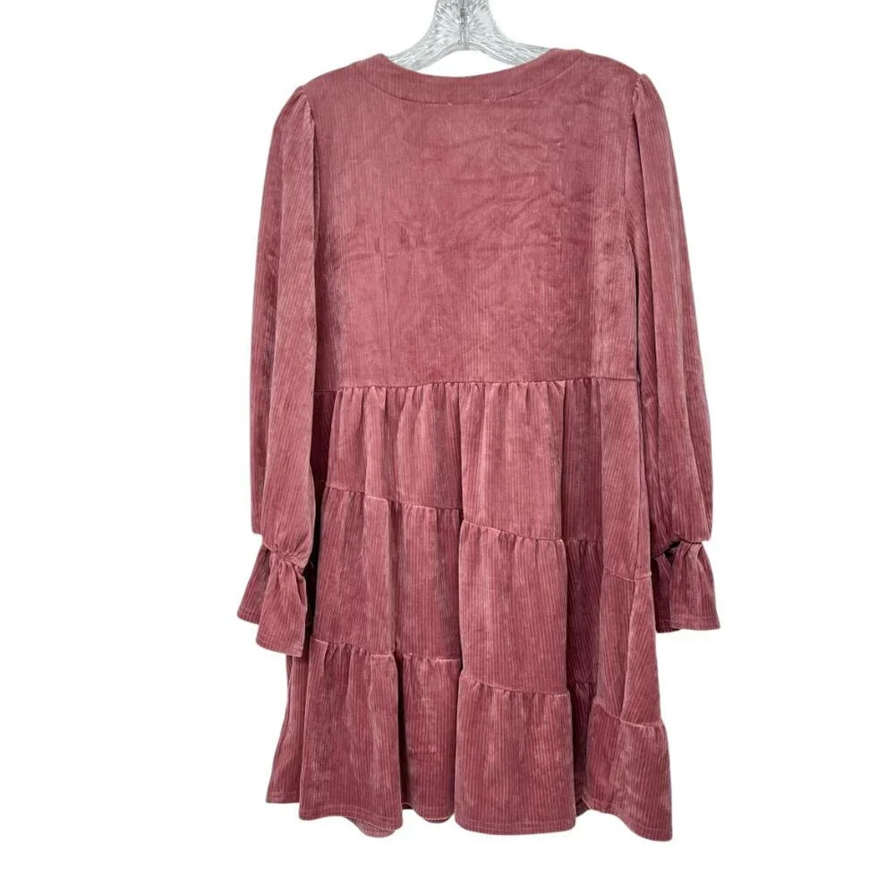 Maverick The Collection Corduroy Long SleeveTiered Mini Dess women's size M - Picture 2 of 6